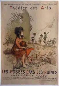 Poster for a play. Children playing in post-war ruins. 1920