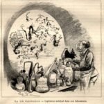 Medical engineer in the laboratory (1890). Illustration from Robida's futuristic novel The Twentieth Century: Electric Life.