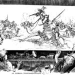 Telephonoscope (Téléphonoscope). Conceptual illustration of videotelephony and flat-screen television imagined in Robida's futuristic work.