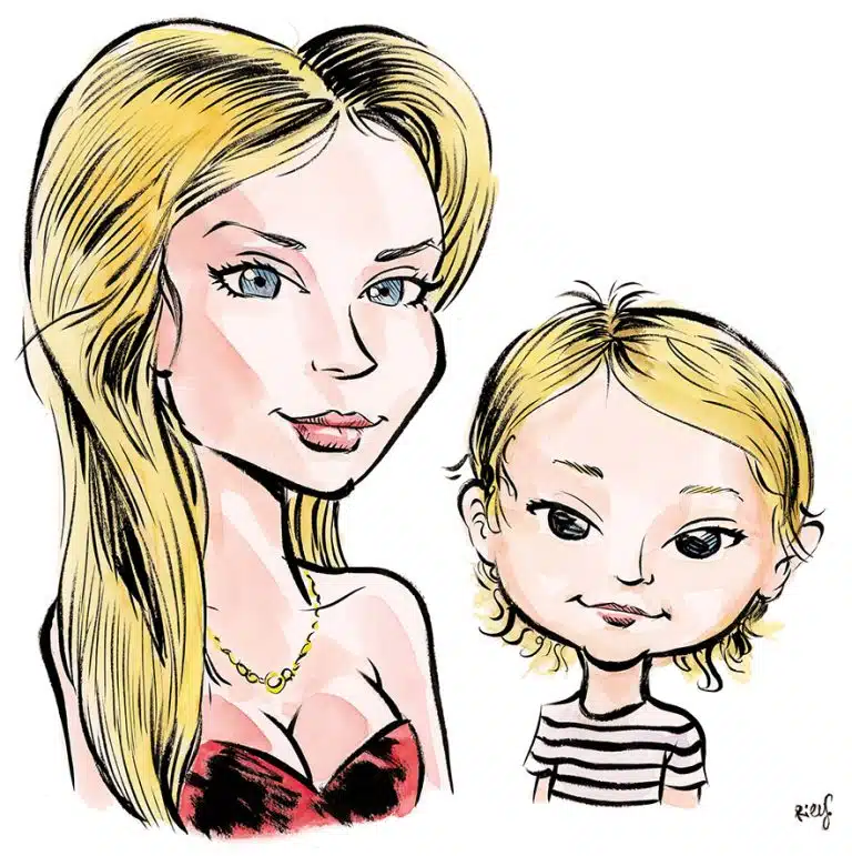 Caricature of a godmother and her goddaughter