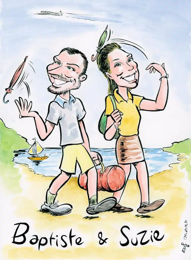 Couple's caricature for a world trip