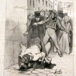 Friends (1845). A classic scene of social satire by Daumier, sketching two bourgeois men sharing a complicit, self-satisfied moment.