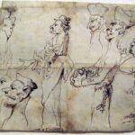 Caricature of clerics and priests. Pen drawing where Mola amuses himself by distorting the faces of clergymen.