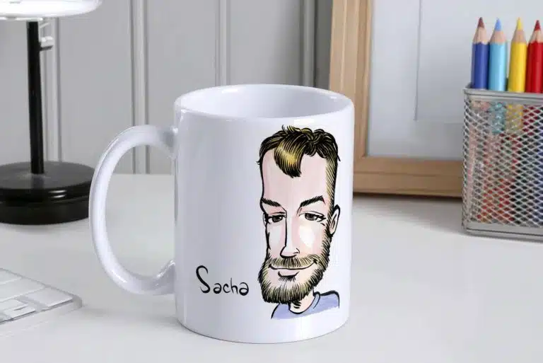 Caricature mug with pencils