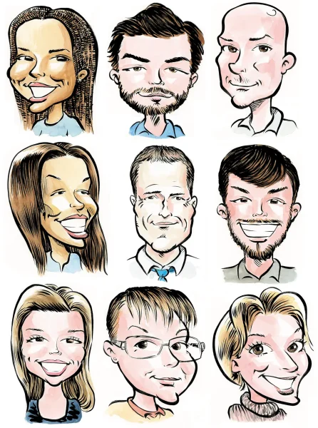 Corporate caricature board for a 'Meet the Team' event