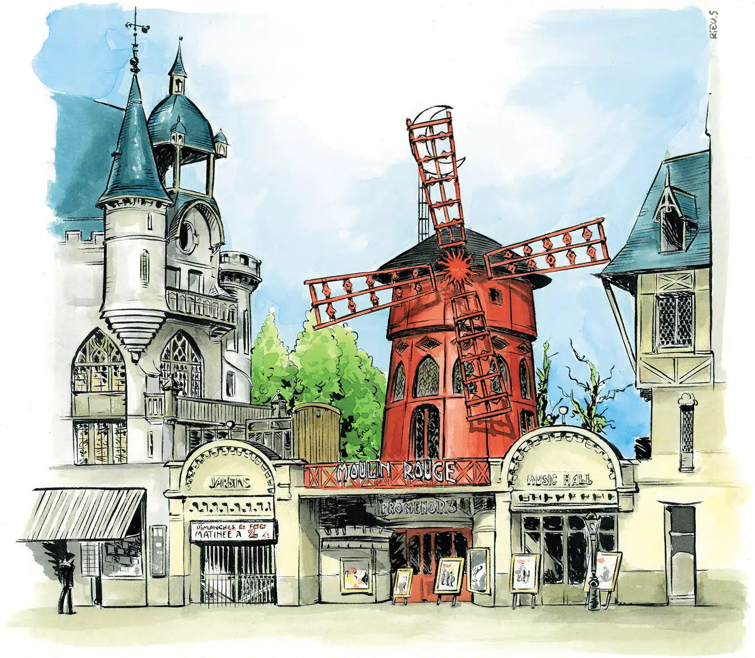 Moulin Rouge Paris watercolour