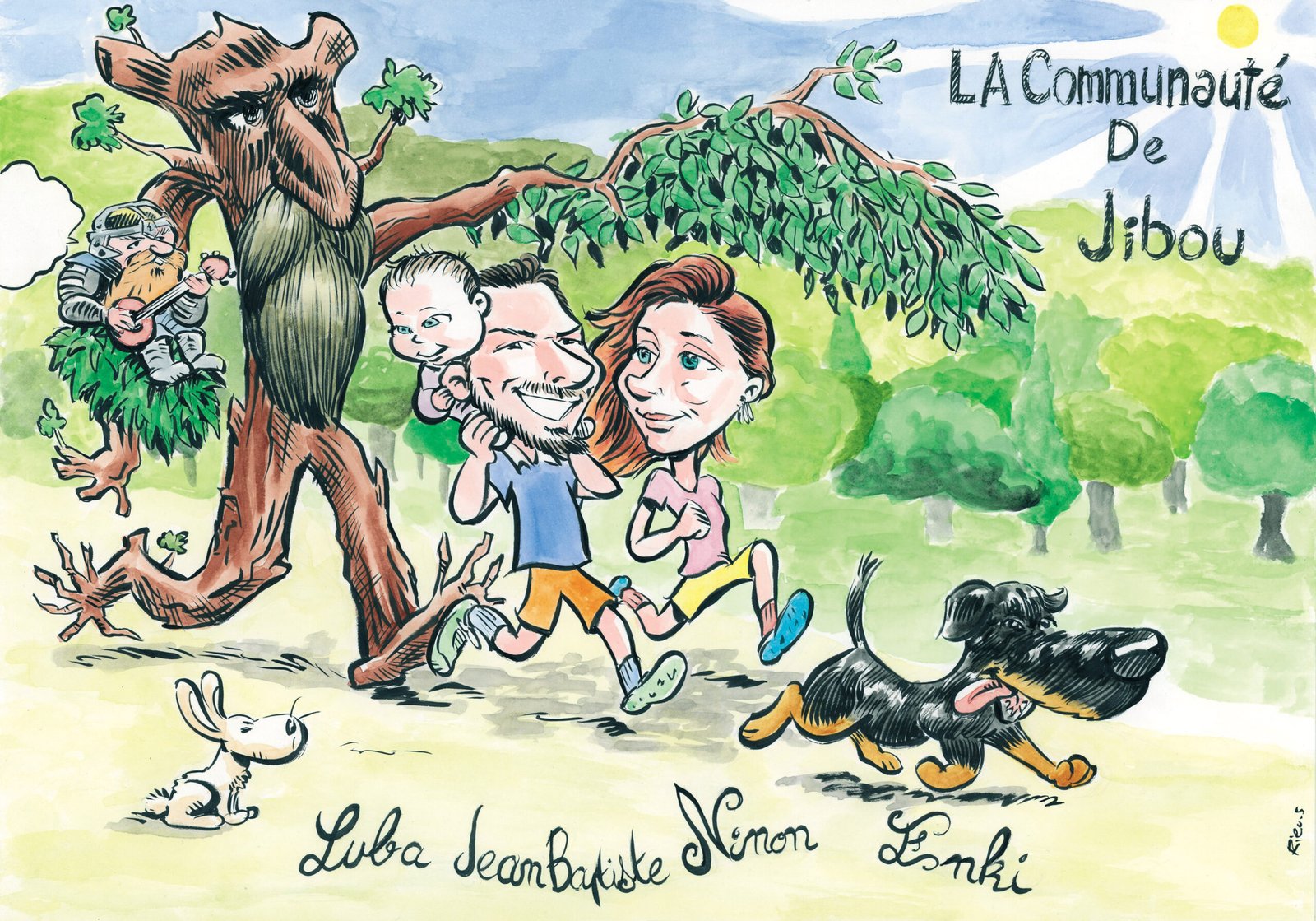 Family birthday caricature