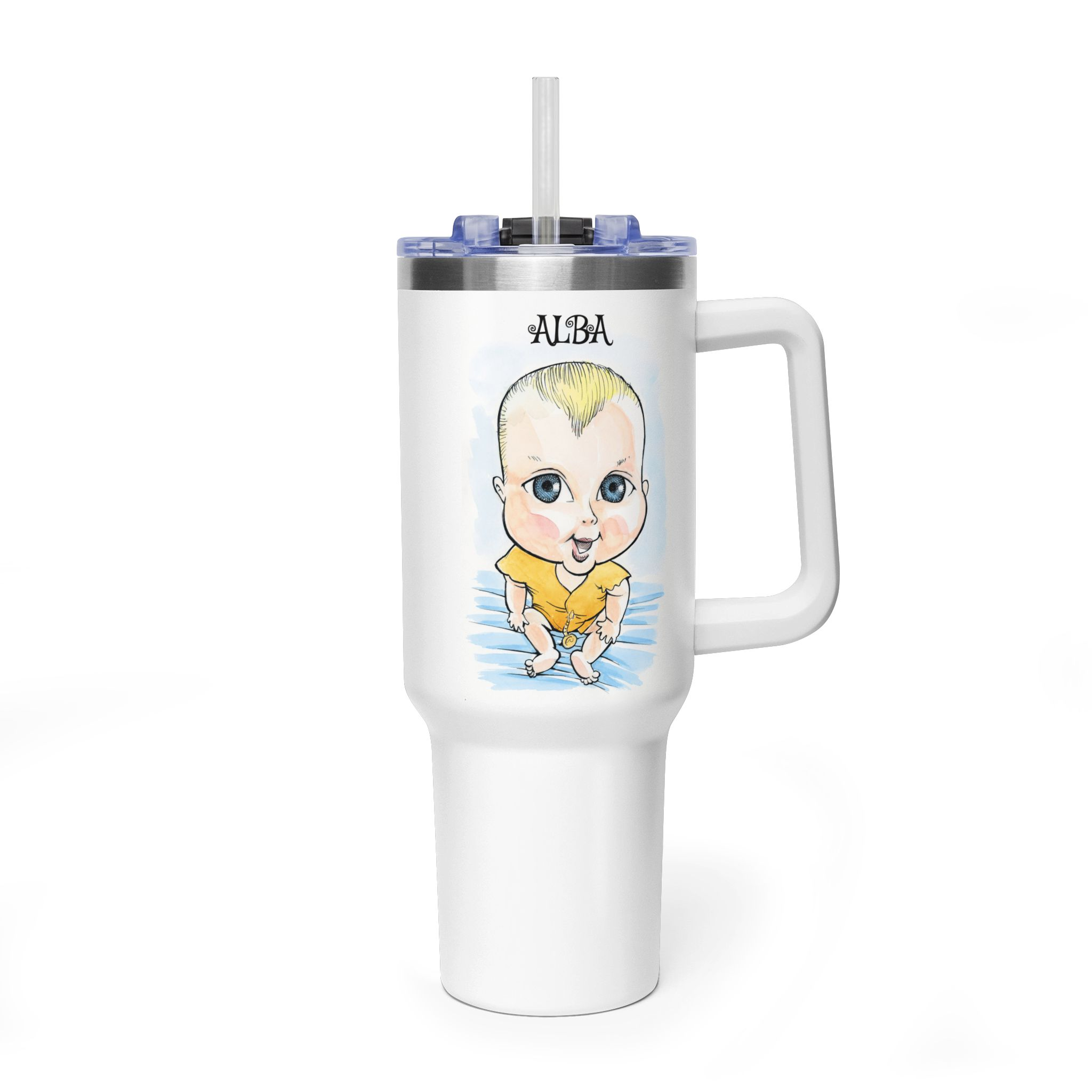 Stainless steel tumbler with a custom caricature