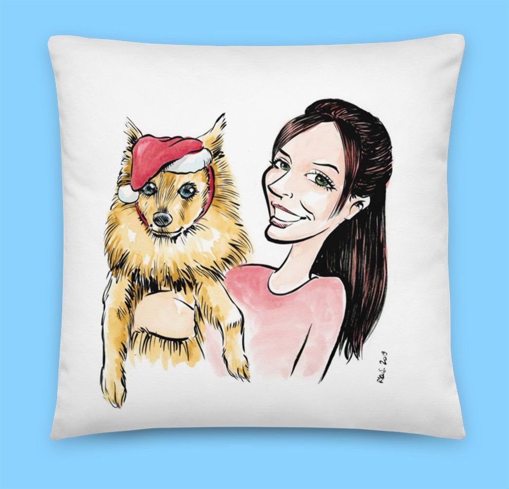 Custom Caricature Throw Pillow | Hand-Drawn Portrait — $89