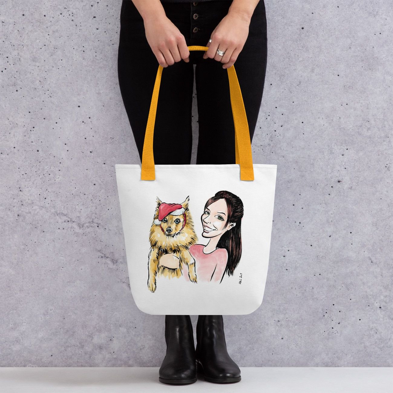 Premium cotton canvas tote bag with a custom caricature