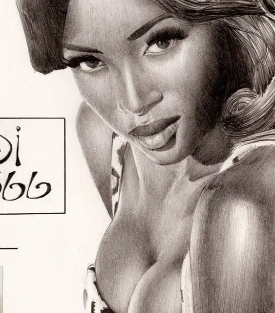 Realistic portrait Naomi Campbell by Sébastien Rieu