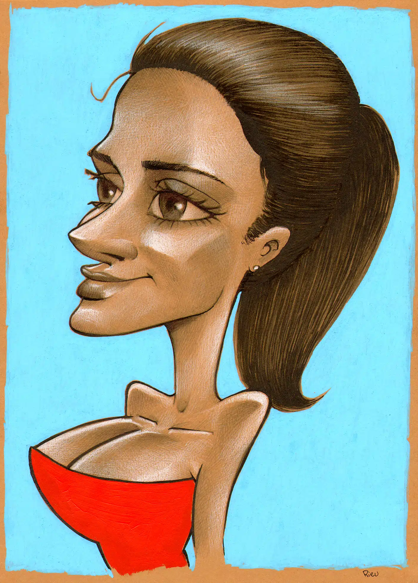 Retrato de Salma Hayek en estilo pin-up, lápiz de color y acrílico