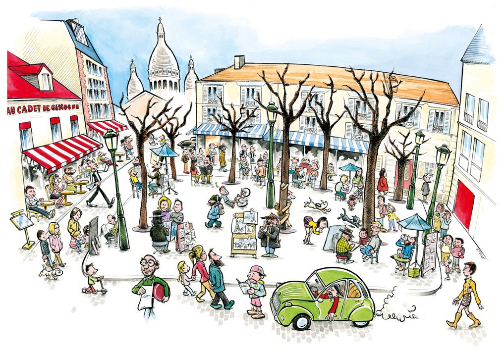 Place du Tertre in Montmartre, illustrated by Sébastien Rieu