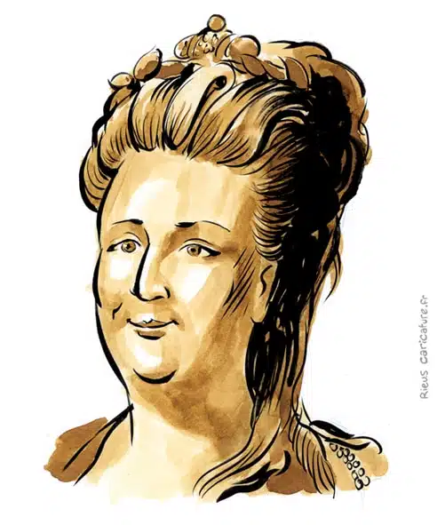 Sepia watercolor portrait of Catherine the Great — Impératrice — 1729–1796 · Sébastien Rieu