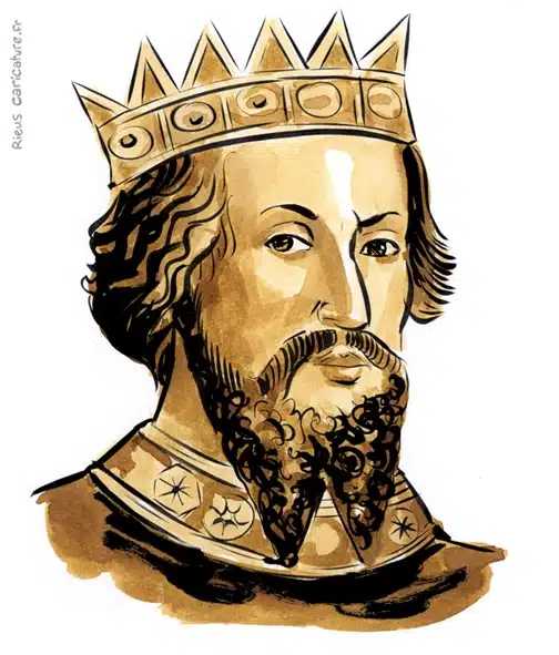 Sepia watercolor portrait of William the Conqueror — Roi — 1028–1087 · Sébastien Rieu