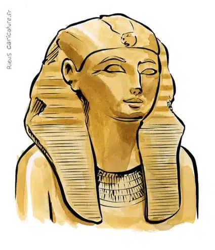 Sepia watercolor portrait of Hatshepsut — Pharaoh — ~1507–1458 av. J.-C. · Sébastien Rieu