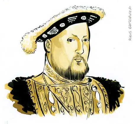 Sepia watercolor portrait of Henri VIII — Roi — 1491–1547 · Sébastien Rieu