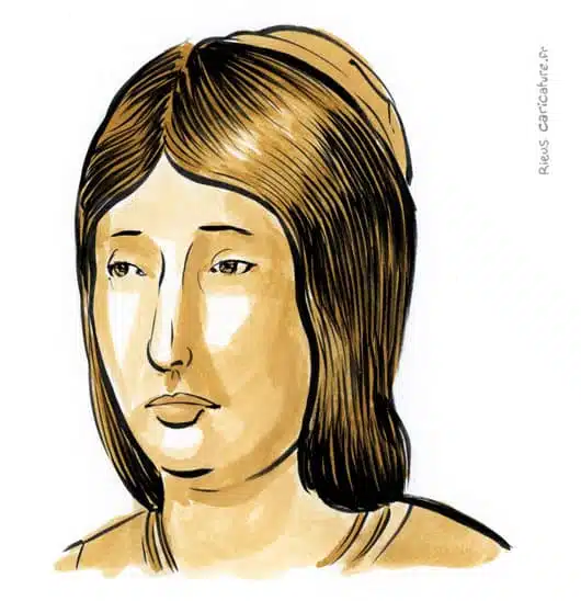 Sepia watercolor portrait of Isabella I of Castile — Queen of Castile — 1451–1504 · Sébastien Rieu