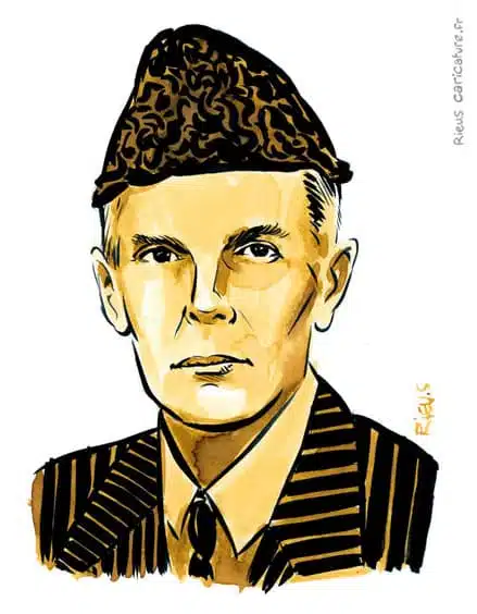 Sepia watercolor portrait of Muhammad Ali Jinnah — Founder of Pakistan — 1876–1948 · Sébastien Rieu