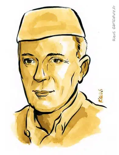 Sepia watercolor portrait of Jawaharlal Nehru — Prime Minister — 1889–1964 · Sébastien Rieu
