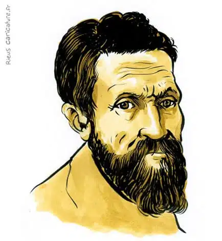Sepia watercolor portrait of Michelangelo — Artist — 1475–1564 · Sébastien Rieu