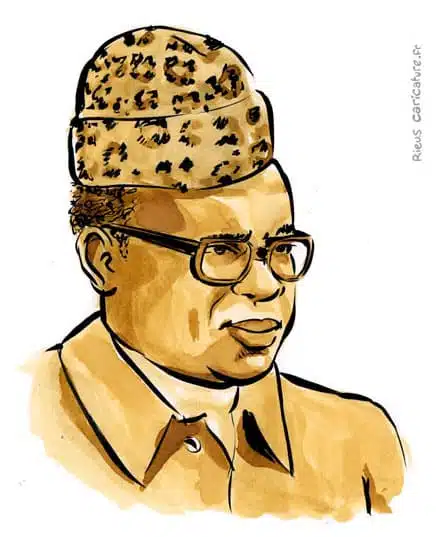 Sepia watercolor portrait of Mobutu Sese Seko — Dictator — 1930–1997 · Sébastien Rieu