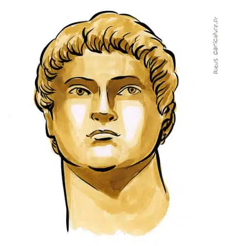 Sepia watercolor portrait of Nero — Emperor — 37–68 · Sébastien Rieu