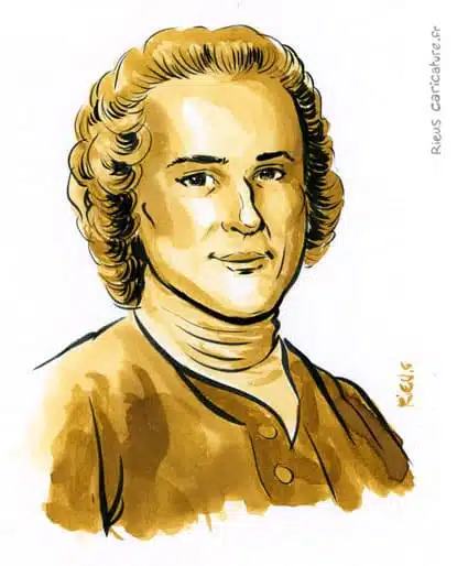Sepia watercolor portrait of Jean-Jacques Rousseau — Philosophe — 1712–1778 · Sébastien Rieu