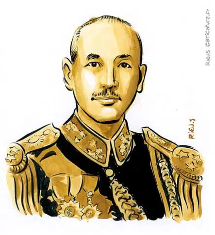 Sepia watercolor portrait of Chiang Kai-shek — President — 1887–1975 · Sébastien Rieu