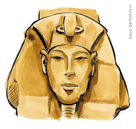Sepia watercolor portrait of Akhenaten — Pharaoh — ~1380–1336 av. J.-C. · Sébastien Rieu