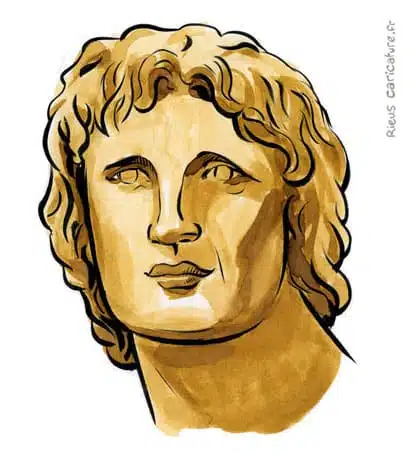 Sepia watercolor portrait of Alexander the Great — Conqueror — 356–323 av. J.-C. · Sébastien Rieu