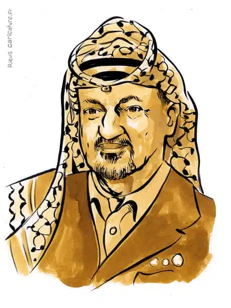 Sepia watercolor portrait of Yasser Arafat — President — 1929–2004 · Sébastien Rieu