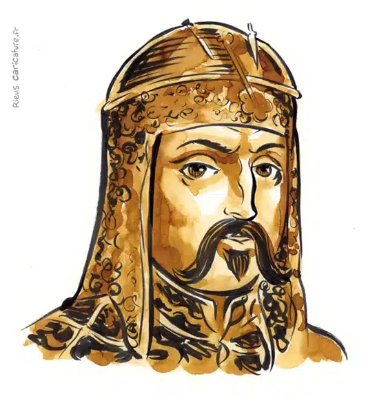 Sepia watercolor portrait of Attila the Hun — Leader of the Huns — 406–453 · Sébastien Rieu