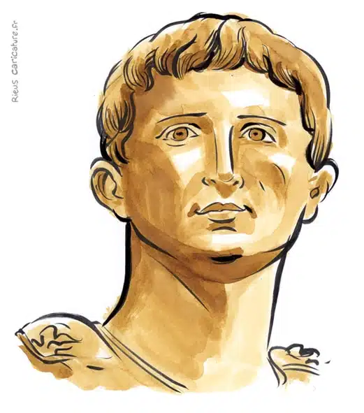 Sepia watercolor portrait of Augustus — First Emperor — 63 av.–14 ap. · Sébastien Rieu