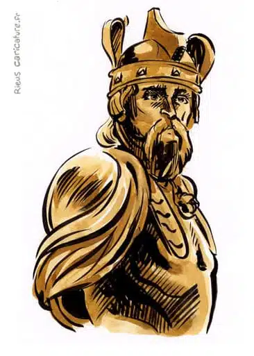 Sepia watercolor portrait of Brennus — Gaulish chieftain — ~390 BC · Sébastien Rieu