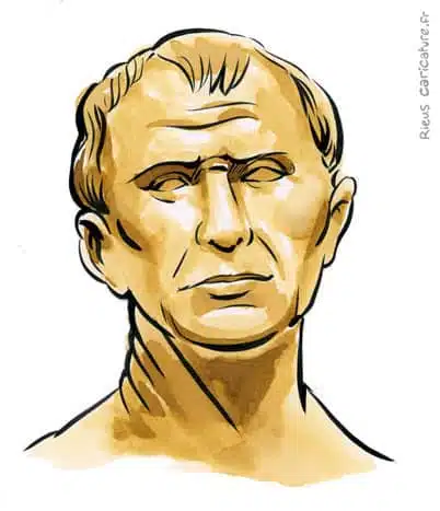 Sepia watercolor portrait of Julius Caesar — Dictator — 100–44 av. J.-C. · Sébastien Rieu