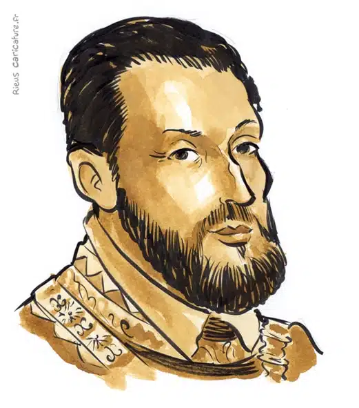 Sepia watercolor portrait of Charles V — Emperor — 1500–1558 · Sébastien Rieu