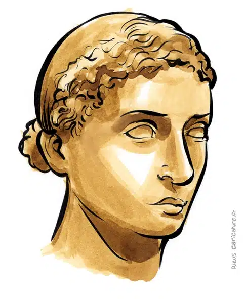 Sepia watercolor portrait of Cleopatra VII — Queen of Egypt — 69–30 av. J.-C. · Sébastien Rieu