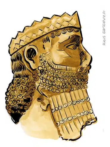 Sepia watercolor portrait of Darius III — King of the Persians — ~380–330 av. J.-C. · Sébastien Rieu