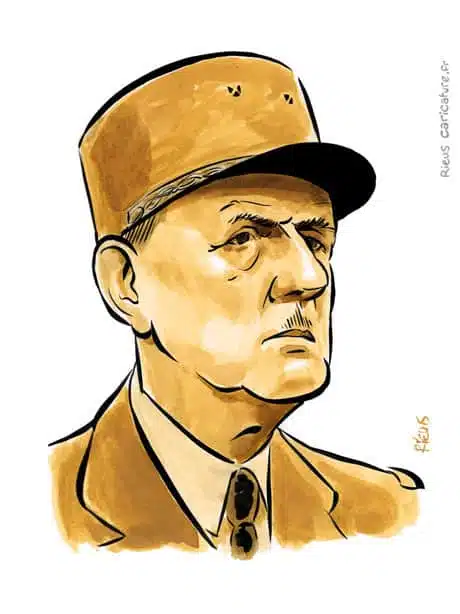 Sepia watercolor portrait of Charles de Gaulle — Président — 1890–1970 · Sébastien Rieu