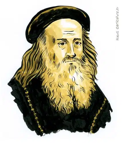 Sepia watercolor portrait of Leonardo da Vinci — Universal genius — 1452–1519 · Sébastien Rieu