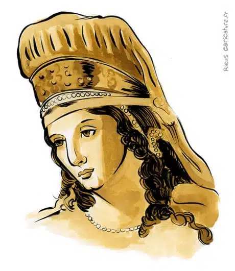 Sepia watercolor portrait of Dido of Carthage — Founder of Carthage — ~IXe s. av. J.-C. · Sébastien Rieu