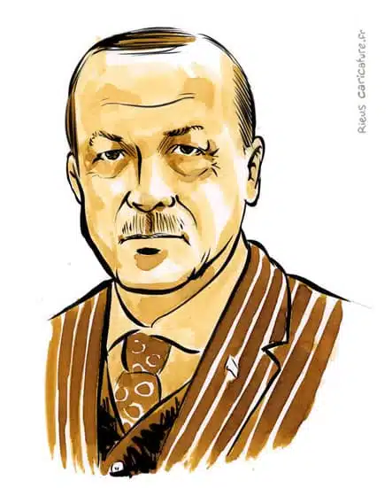 Sepia watercolor portrait of Recep Erdoğan — President — 1954– · Sébastien Rieu