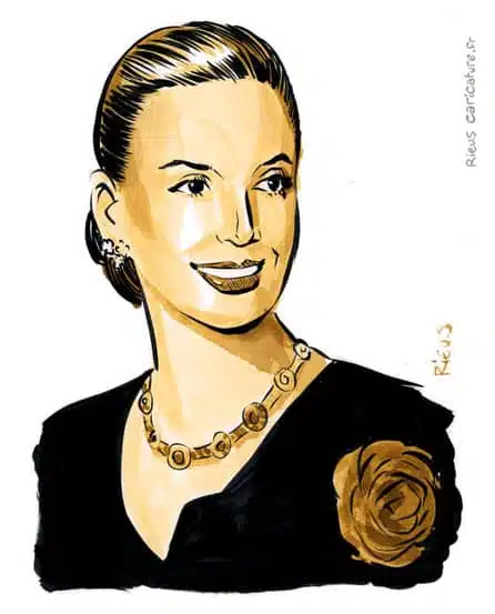 Sepia watercolor portrait of Eva Perón — First Lady of Argentina — 1919–1952 · Sébastien Rieu