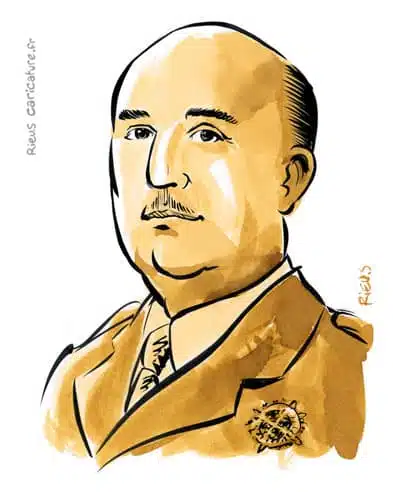 Sepia watercolor portrait of Francisco Franco — Dictator — 1892–1975 · Sébastien Rieu