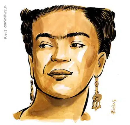 Sepia watercolor portrait of Frida Kahlo — Painter — 1907–1954 · Sébastien Rieu