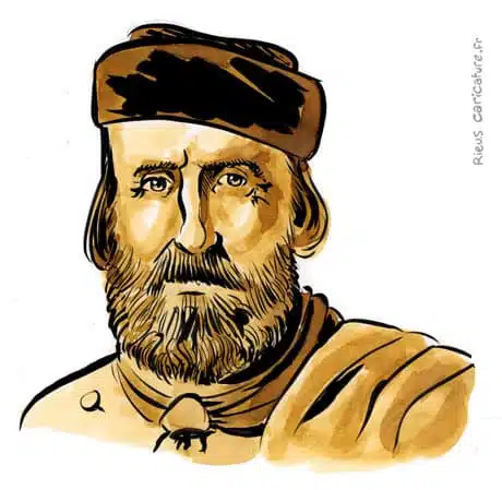 Sepia watercolor portrait of Giuseppe Garibaldi — Hero of Italian Unity — 1807–1882 · Sébastien Rieu