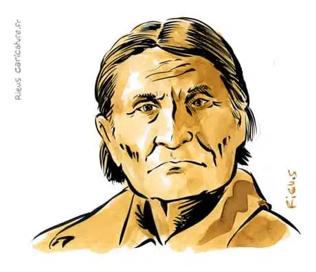 Sepia watercolor portrait of Geronimo — Apache chief — 1829–1909 · Sébastien Rieu