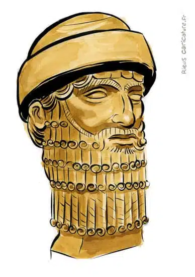 Sepia watercolor portrait of Hammurabi — King of Babylon — ~1810–1750 av. J.-C. · Sébastien Rieu