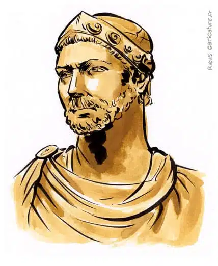 Sepia watercolor portrait of Hannibal Barca — Carthaginian general — 247–183 av. J.-C. · Sébastien Rieu
